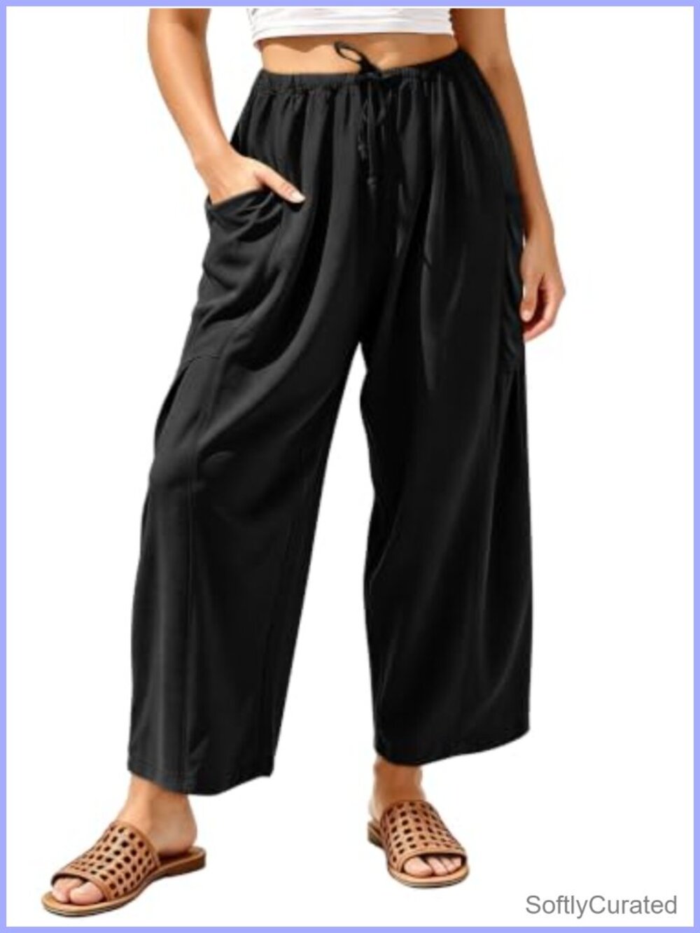 Wide Leg Palazzo Harem Pants with Pockets Drawstring Low Waist Loose Beach